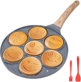 Pannenkoekenpan Inductie, Anti-aanbakpannenkoekmaker 7 Gaten met Smiley Gezichten Gebakken Eierpan, voor Kinderontbijt, 26 cm - Zwart