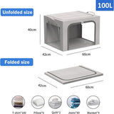 2 stuks opbergdozen voor kleding, opvouwbare kledingopbergbox met metalen frame en 3 ramen, opbergtas voor dekbedden, dekens en kleding, grijs (100 liter)