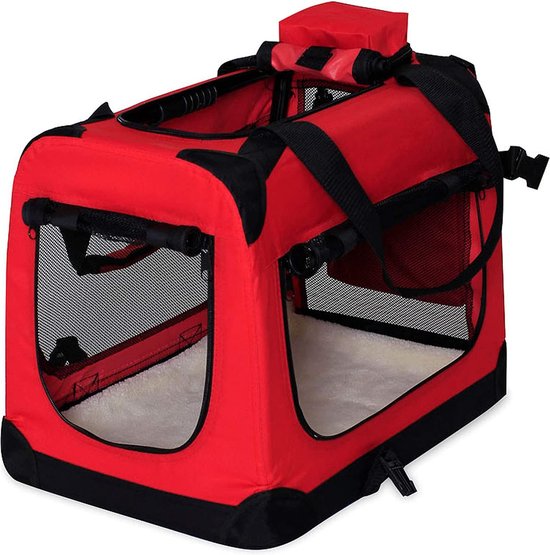 Hondentransportbox, hondentas, hondenbox, opvouwbare tas voor kleine dieren, (S) 50 x 34 x 36 cm, rood