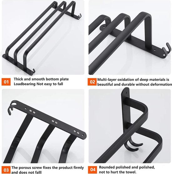 80 cm Handdoekrek Geen Boren Nodig, Handdoekrek Zwart, Handdoekrek Badkamer, Handdoekrek Muur Badkamer Accessoireset, 80 cm Handdoekstang Handdoekenrek Badkamer, Badkameraccessoireset