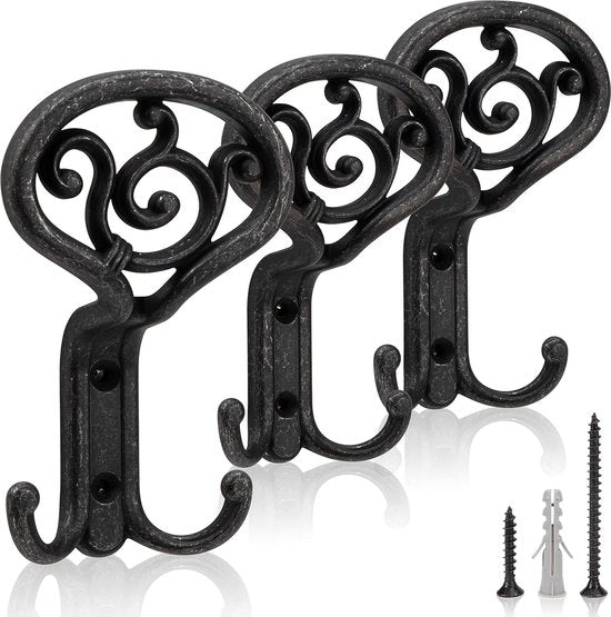 3 stuks garderobehaken vintage kledinghaken zwart wandhaken [klimaatneutraal] stabiele kledinghaken muur incl. 12x schroeven en 6x pluggen retro shabby chick landhuisstijl
