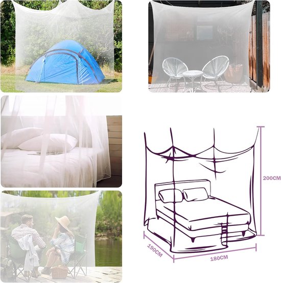 Klamboe tweepersoonsbed (65 x 250 x 1250 cm) - Verbeter je slaapgevoel met een muggennet baldakijn voor queensize bedden, kinderbed en volwassen bedden. (vierkant zonder deur)