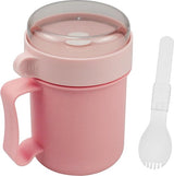 Roze mueslibeker voor onderweg met handvat, yoghurtbeker met lepel, yoghurtbeker To Go 500 ml, mueslibeker voor werk, school, picknick, reizen