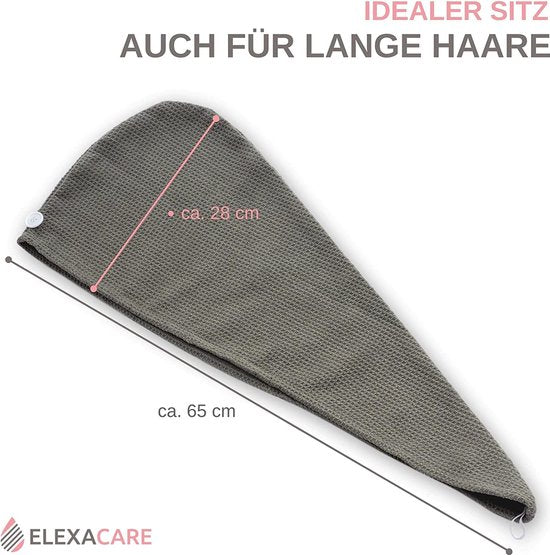 ELEXACARE haartulband, tulband handdoek met knoop (2 stuks, antraciet / grijs) microvezel handdoek voor hoofd en lang haar
