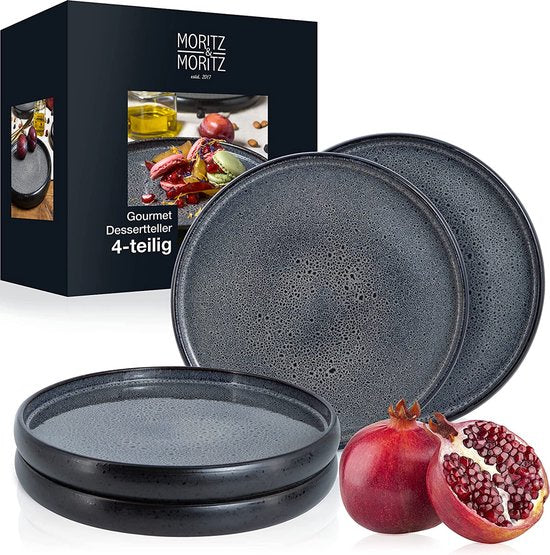 SOLID 4 x kleine borden 21 cm - aardewerk borden set als dessertbord, taartbord, ontbijtbord - serviesset om te serveren