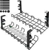 Kabelgoot bureau zonder boren - set van 2 kabelmanagement bureau van staal - incl. accessoires - kabelmand klembaar ondertafel - bureau organizer voor kantoor / thuis - zwart