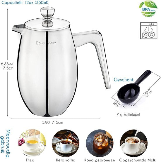 Easyworkz Nando French Press dubbelwandig geïsoleerd Easyworkz Nando French Press dubbelwandig geïsoleerd