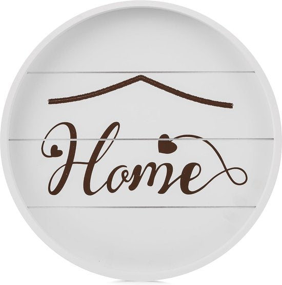 Rond Dienblad Houten Dienblad: Thuis Klein Houten Dienblad Decoratieve Rustieke Witte Dienbladen Decoratie voor Koffie Aanrecht, 30 cm