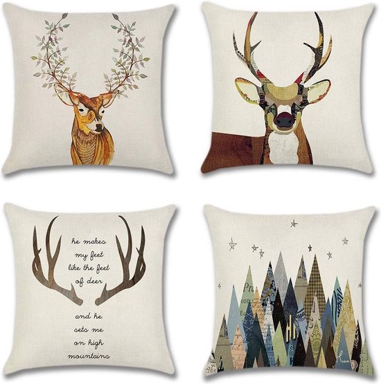Kussenovertrekken, decoratief, 4-delige set, 45 x 45 cm, van linnen, 45 x 45 cm