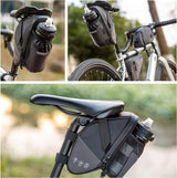 Fietszadeltas, bagagedrager, waterdichte fietszadeltas met flessenhouder, fietstas, zadel voor mountainbike, racefiets, gereedschapstas, fietsaccessoires, 1,5 l