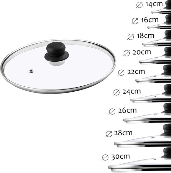 Geglazuurd deksel met handgreep van kunststof 28cm diameter, hittebestendig deksel voor pannen en oppotten, met stoomgat, universeel deksel in aankleedkussens, rond,