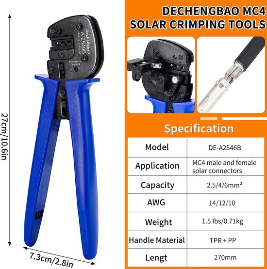 Krimpgereedschap voor AWG 14-10 (2,5/4/6,0 mm²) zonnepaneel PV-draad