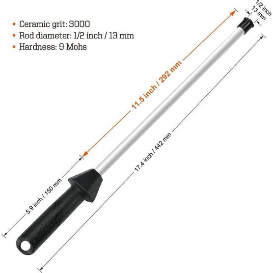 totaal 45 cm/staven 30 cm keramische slijpstaaf met ingebouwde hoekgeleider en antibreekdop, keramische slijpstaaf slijpstaven voor messen, slijpstaaf, keramische messenslijpstaaf, messenstaal