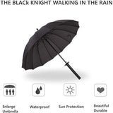 Long Handle Umbrella Samurai Sword Design Outdoor Travel Sun & Rain Umbrella Windproof Waterproof Storm Proof Anime Black Straight Umbrella 16 or 24 Ribs Metal Unisex Lightweight, black