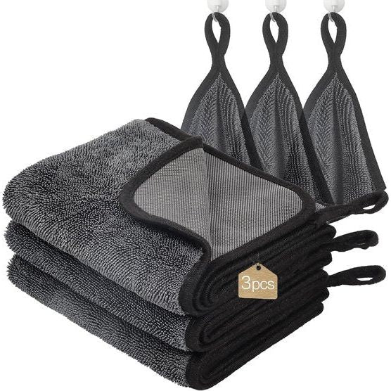 Droogdoeken, douche, set van 3 microvezeldoeken, droogdoek, pluis- en streepvrij, extreem absorberend, microvezeldoeken, handdoeken, 40 x 60 cm, voor verschillende gelegenheden