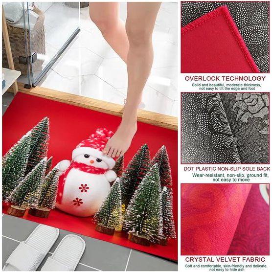 Kersttapijt, 2 stuks, antislip, kerstprint, tapijt, deurmat, badkamertapijt, wasbaar, badmatten, kerstdecoraties voor slaapkamer, keuken, badkamer