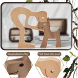 Familie Puppy Kat Houtsnijwerk Ornamenten, Natuurlijk Massief Hout Schattige Puppy, Kitten en Mensen Ambachten Standbeeld Sculptuur Ornament Home Decor (Mannen Kiss Puppy)