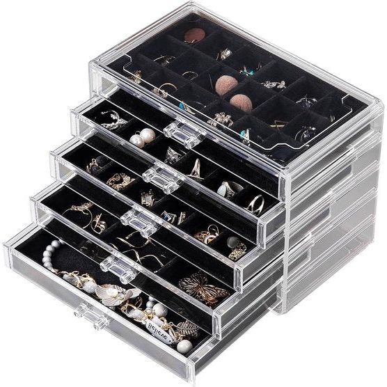Acryl Sieraden Organizer Oorbel Organizer Box met 5 Laden Stapelbare Oorbelhouder voor Ringen Oorknopjes Armbanden (Zwart) Acryl Sieraden Organizer Oorbel Organizer Box met 5 Laden Stapelbare Oorbelhouder voor Ringen Oorknopjes Armbanden (Zwart)