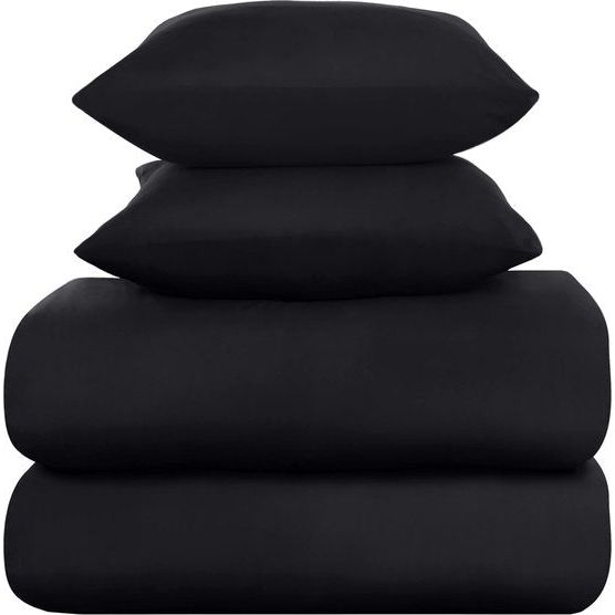 Beddengoed 135 x 200 cm, 4-delig, microvezel, 2 dekbedovertrek van 135 x 200 cm, 2 kussenslopen van 80 x 80 cm, zwart