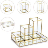 Sieradendoos, 4 stuks, van metaal, glas, scuktborden met 3 sieradenhouders, sieradenhouder, bureau-organizer, make-upkwastenhouder voor sieraden van dames, ring, sieraden bewaren (rechthoekig)