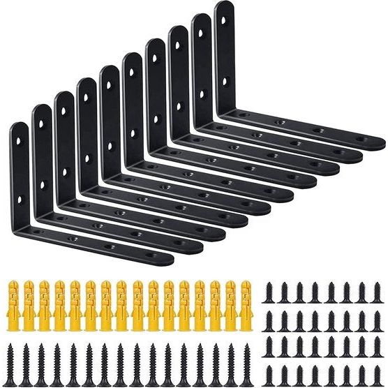 Planksteunframe zwart hoge prestaties 10 stuks wandhouder voor planken, roestvrij stalen hoekhouder, L-vormig zwart 125 x 75 mm