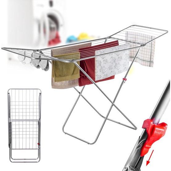 Droogrek, 180 x 55 x 101 cm - luchtstroomwasrek, wasdroger met antislipvoeten, vleugelwasdroger, kleding - Zilver