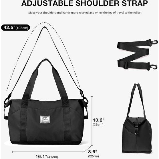 Reistas voor dames, 40 x 20 x 25 cm, handbagage, tas, weekendtas, zwemtas, waterdicht, reistas, duffle bag, fitnesstas, trainingstas voor vrouwen, voor reizen, gym, A12 zwart