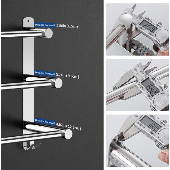 Handdoekenrek Uitschuifbaar 43-78CM Geen boren Roestvrij staal Dubbele handdoekrail Badkamer Wandmontage Badhanddoekrek Wandmontage (Zilver 3-Bar)