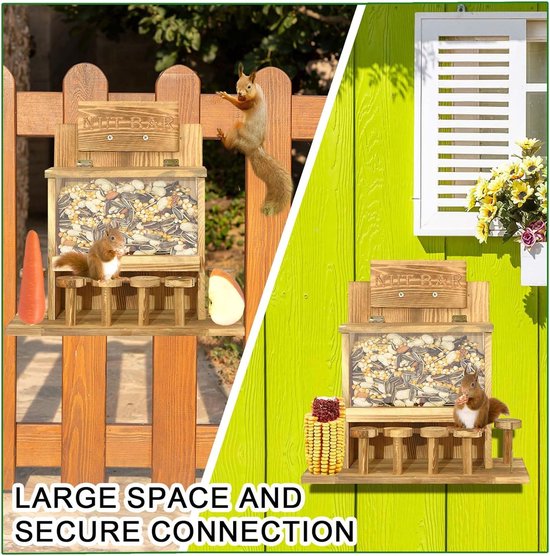 Eekhoorntje, voederhuis van grenenhout, eekhoorntje, voederhuis met maïskolfhouder, eekhoornhuis voor buiten, chipmunk-voederstation voor achtertuin, buiten, tuin (A)