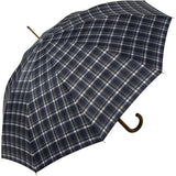 Men's Automatic Umbrella with Real Wood Round Hook Handle, Check Blue, Umbrella XXL automatic