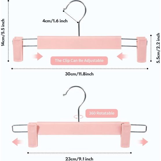 Pak van 10 rokhangers met sterke antislip verstelbare clipshaken, ruimtebesparende broekhangers voor het ophangen van broeken, sokken, rokken, jassen, roze