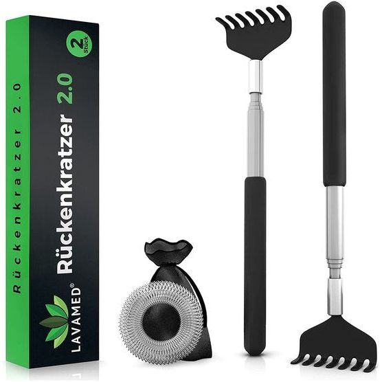 2 x uitschuifbare rugkrabber - 2-pack stevige roestvrijstalen rugkrabber met 58 cm lange telescopische arm in een set van 2 als krabhulpmiddel voor krabben en kruipen op de rug