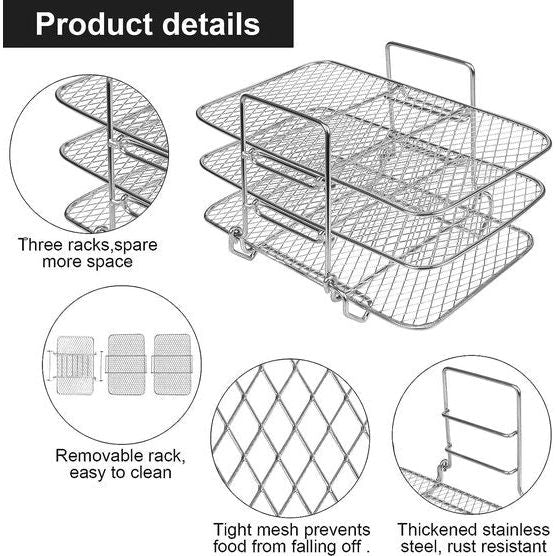 Air Fryer Rack, 304 roestvrij staal, heteluchtfriteuse, grillrooster, dehydraterek, multifunctioneel, stapelbaar, airfryer, grillpan, luchtfriteuse, accessoires, compatibel met Ninja Foodi Dual Air