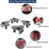 Onderstel voor wasmachine, dubbele buizen, 8 poten en 4 wielen voor wasmachine, koelkast en droger, verstelbare wasmachinesokkel met antislip schokdempingsfunctie