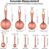 Maatbekers en maatlepels, 8 stuks, roestvrijstalen handgreep met metrische en Amerikaanse maten, goudgepolijst oppervlak, maatbeker voor droge en vloeibare ingrediënten, voor bakken en