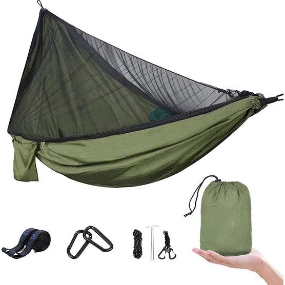 Campinghangmat outdoor met muggennet 600 lb trekkracht - modulaire ultralichte parachute nylon rijsthangmat voor buiten binnen en tuin 290 x 140 cm