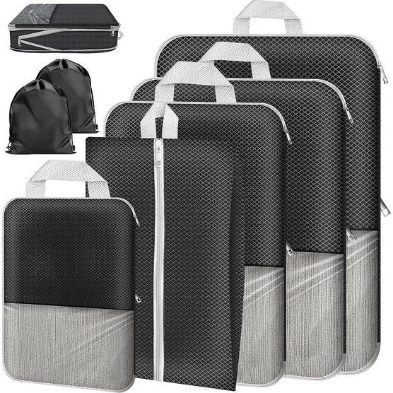 Packing Cubes Compression, 7 stuks kofferorganizer, set, compressie, waterdichte paktassen, compressie met schoenentas voor koffer, rugzak, reizen