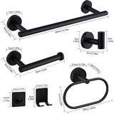 8-delige roestvrijstalen badkameraccessoireset, handdoekenrek, toiletrolhouder, handdoekring, kapstok, 2 zelfklevende haken, 2 scheermeshouders (zwart)