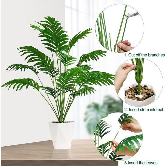 Set van 2 kunstareca palmplanten in potten, 85 cm kunstplanten, tropische palmen met groene bladeren en stammen, kunstpalm met potten voor thuis, kantoordecoratie