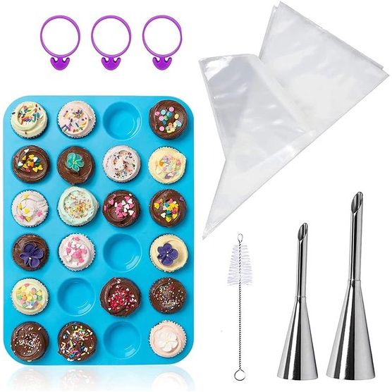 Muffinvorm 24 Mini Siliconen Muffin Bakvorm, Non-stick Muffinvorm voor Cupcakes, Brownies, Taarten, Pudding, Vaatwasmachinebestendig, BPA-vrij