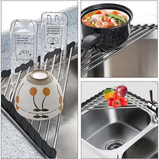 gootsteenorganizer voor servies is gemaakt van hoogwaardig 201 roestvrij staal, dat sterk belastbaar, niet gemakkelijk te vervormen of te breken, duurzaam en roestvrij