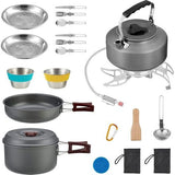 Camping kookgerei, set, campingservies voor gaskoker, aluminium, pannenset, opvouwbaar, kookpan, outdoor servies, pan, picknickservies voor camping, hiking, trekking, wandelen, 20-delig (2 personen)