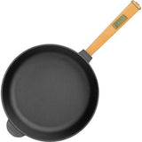 Cast Iron Frying Pan with Removable Wooden Handle and Spatula, 58mm high, 24 cm, High Rim