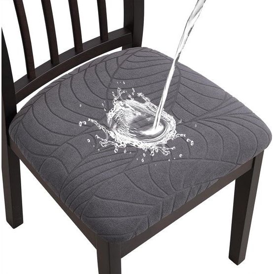 Jacquard Eetkamerstoel Stoelhoezen - Stretch Spandex, Geen rugleuning - Eetkamerstoel Stoelbeschermer Hoes - Verwijderbaar Wasbaar voor hoge bureaustoelen - Antraciet Blad - 4 stuks
