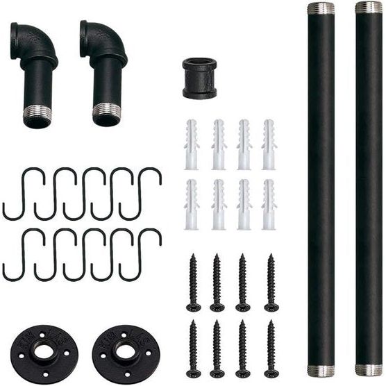 Keukengerei ophangrek 60 cm in industriële stijl met 10 haken. Hakenrek Keukenrail pannenhouder.