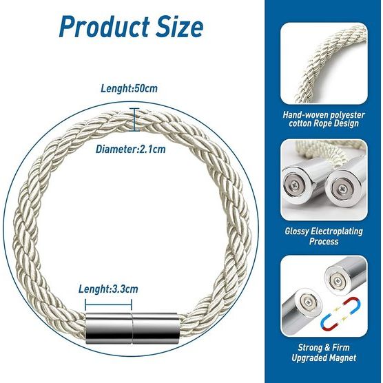 Magnetische Gordijn Tiebacks Tiebacks voor Gordijnen Gordijn Clips Touw Terug Gordijn Houder Gordijn Gesp Gordijn Houder voor Thuis Woonkamer Kantoor Raamdecoratie 4 Stuks (Beige