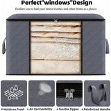 5 stuks 90L opbergzakken, grote kastorganizerset met versterkt handvat, opbergdoos onder het bed voor kledingopslag, voor dekbedden, kleding, dekens en speelgoed (grijs)