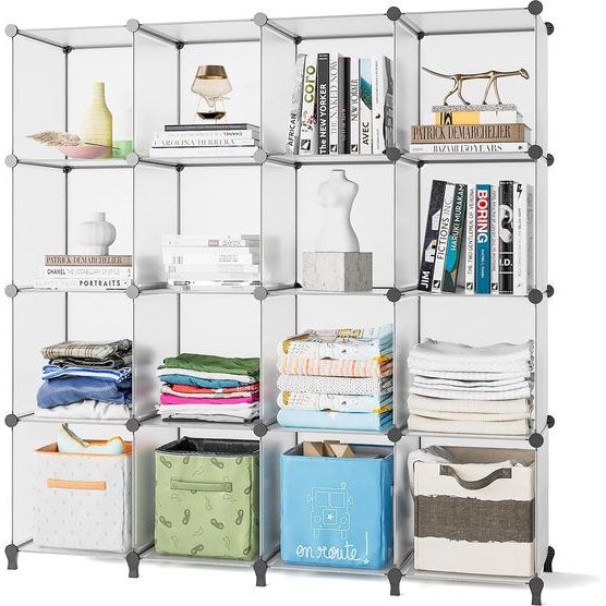 Schoenenrek, DIY Cube reksysteem, set van 16 kubussen, 30 x 40 cm, ruimteverdeler van kunststof, opslag van kleding, schoenen en boeken, 16 stuks, semi-transparant