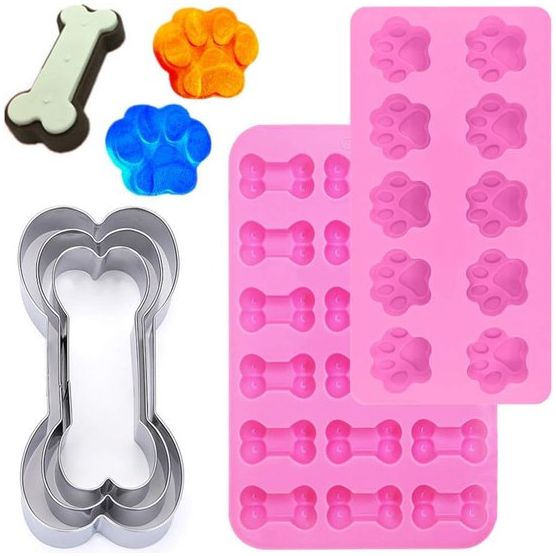 RVS Dog Paw & Bone siliconen mallen Food Grade siliconen mallen (roze en blauw) Verschillende maten Dog Bone Cookies voor chocolade