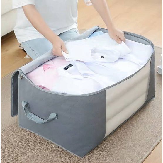 3 stuks 105 liter Kleding Opbergdoos, Kleding Opslag lijnen, Opslag Zakken, Opslag Zakken, kleding dozen met rits en handvat (grijs)